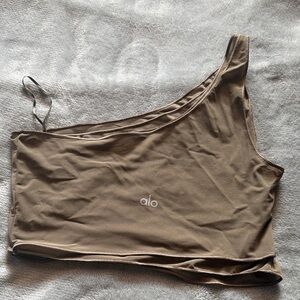 Alo Asymmetrical Tan Crop Top mesh S